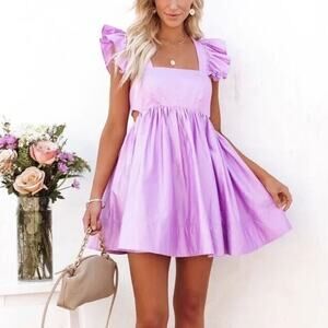 VICI Huntlie Lilac Purple Criss Cross Back Ruffle Sleeveless Mini Babydoll Dress
